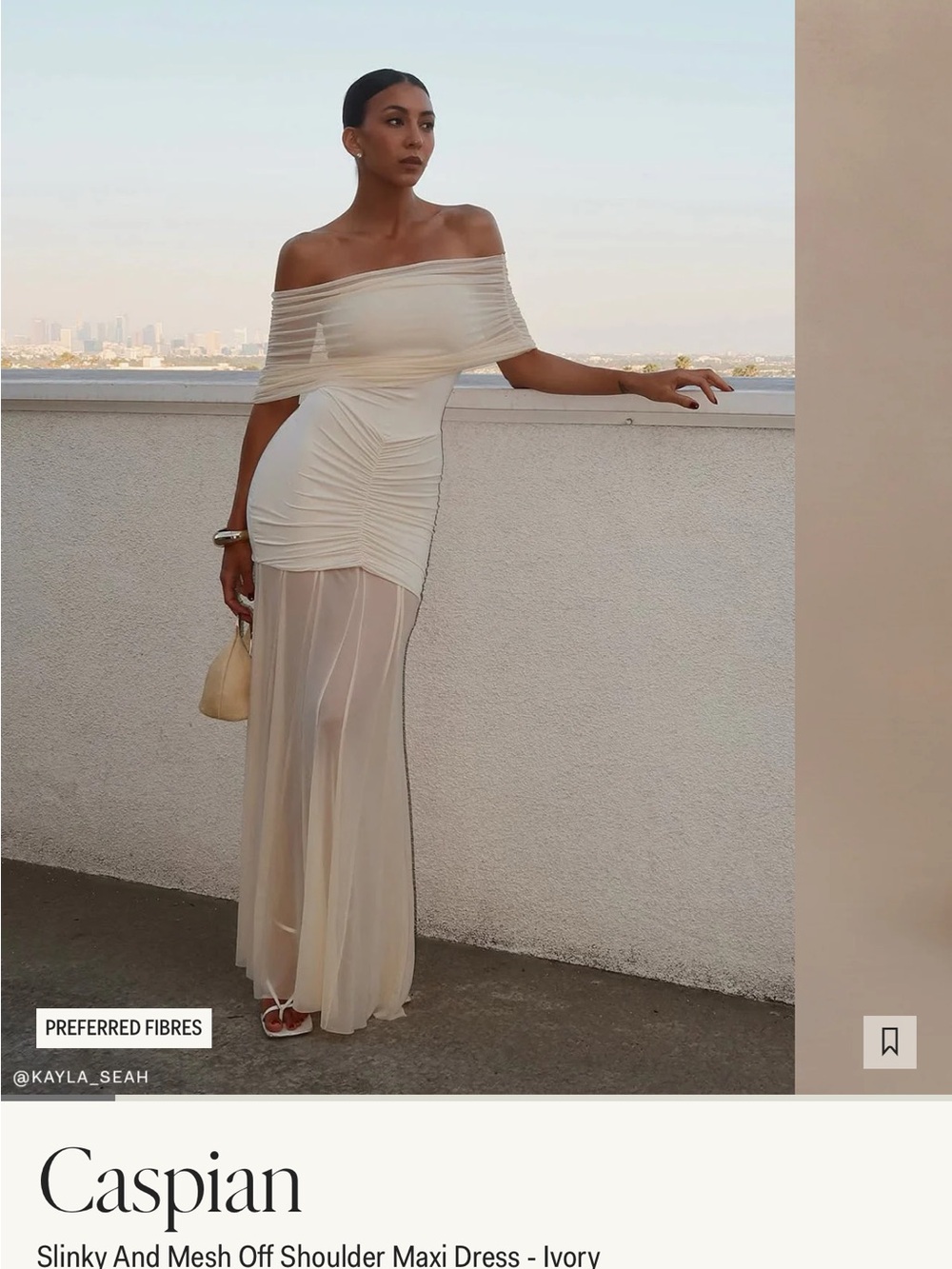 Meshki Ivory Off-Shoulder Mesh Maxi Dress